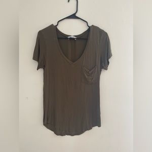 Long olive green v-neck, Another Love size small